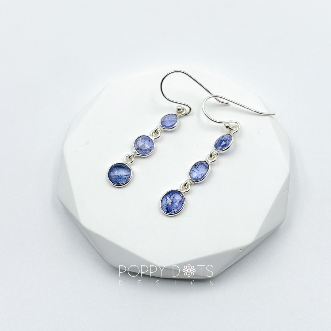 Sterling Silver Triple Tanzanite Earrings