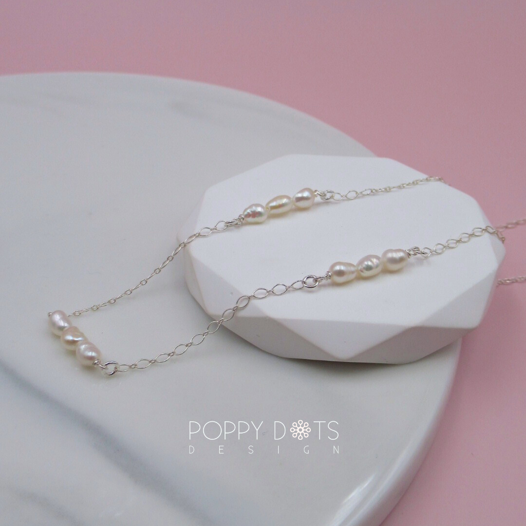 Sterling Silver Triple Three Pearl Necklace