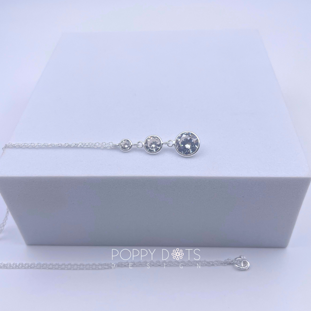 Sterling Silver Triple Round Zirconia Necklace