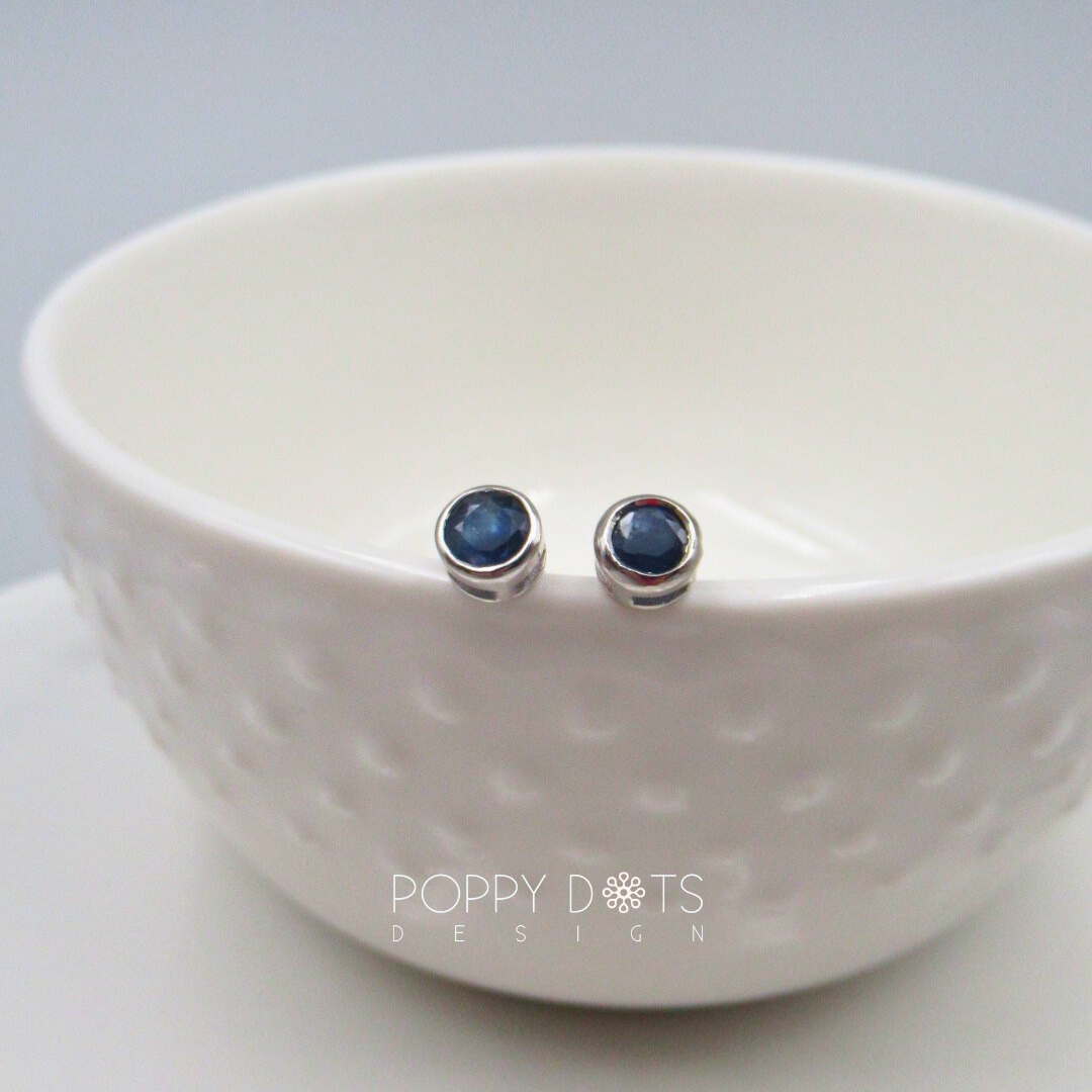Sterling Silver Tube Set Round Sapphire Studs