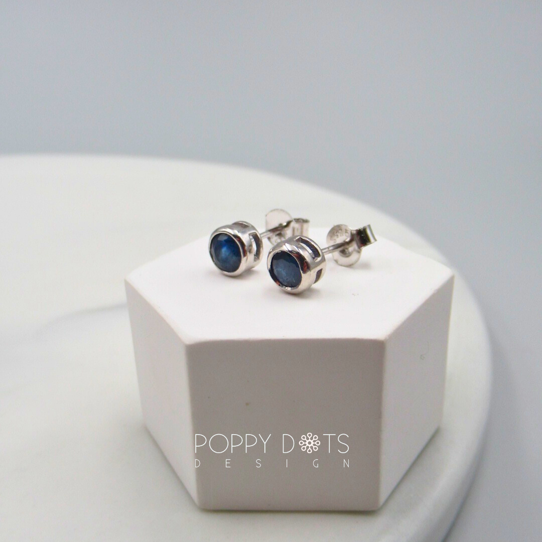 Sterling Silver Tube Set Round Sapphire Studs