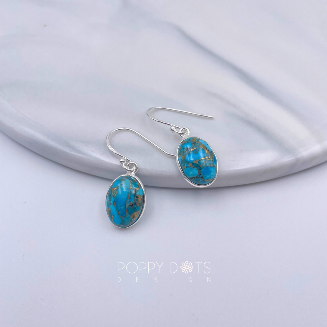 Sterling Silver Oval Copper Turquoise Earrings
