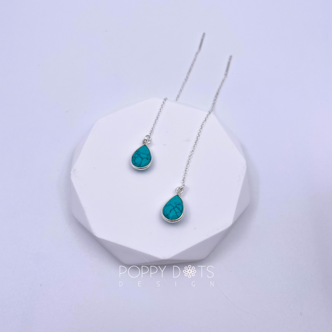 Sterling Silver Teardrop Turquoise Threader Earrings