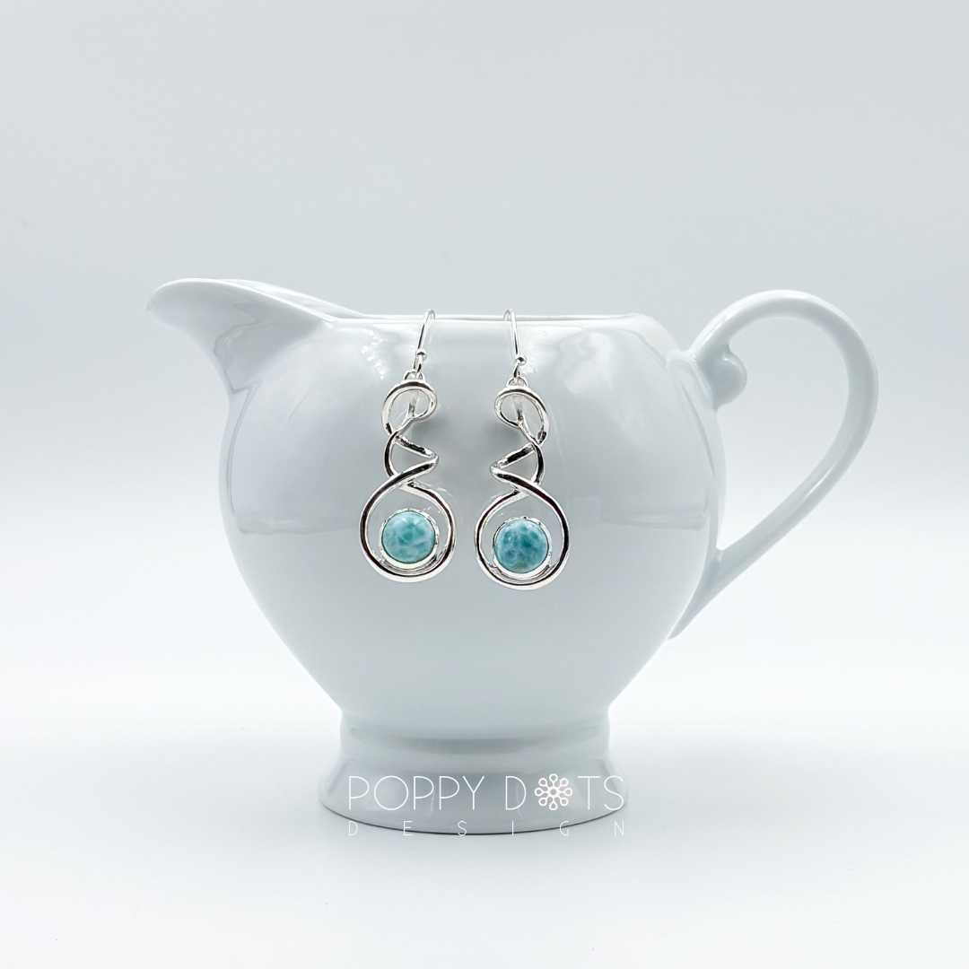 Sterling Silver Fancy twisted Larimar Earrings
