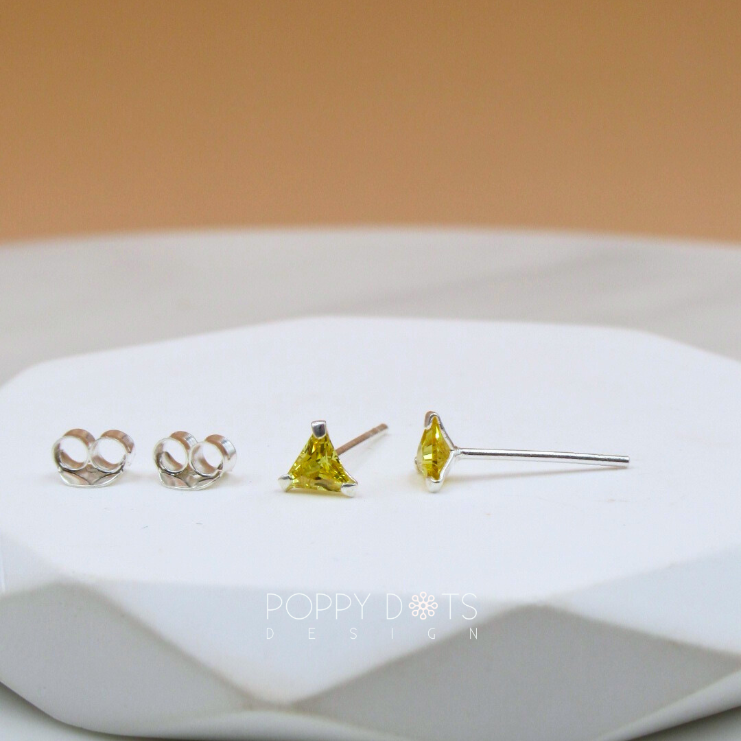 Sterling Silver Yellow Tiny Triangle Zirconia Studs