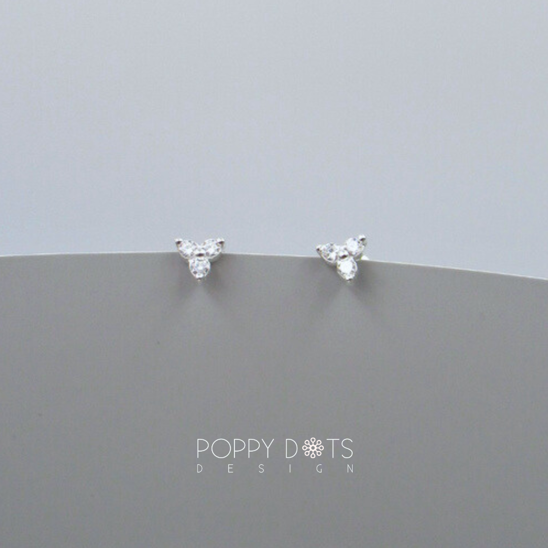 Sterling Silver Tiny Trillion Zirconia Studs