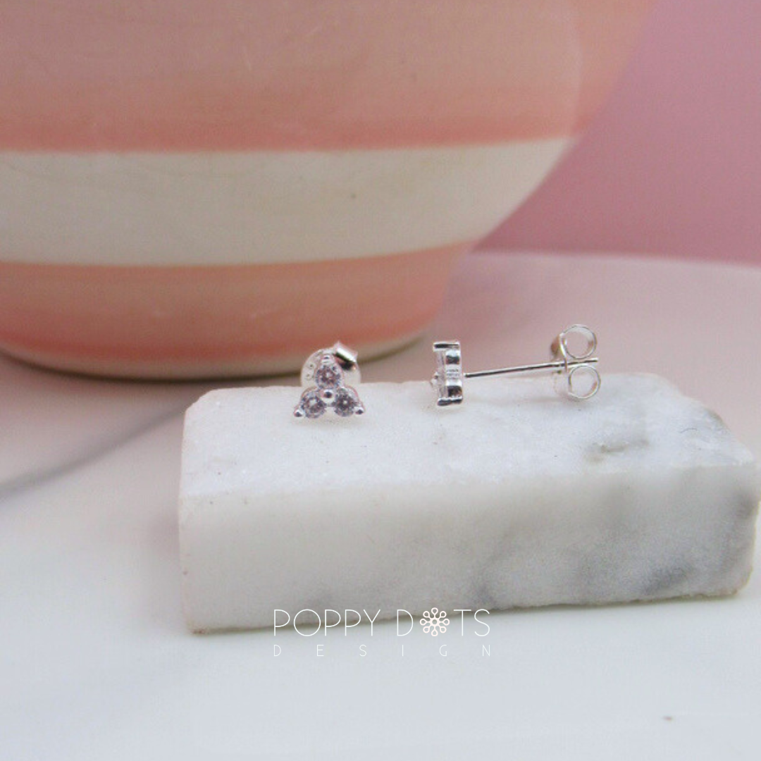 Sterling Silver Tiny Trillion Zirconia Studs