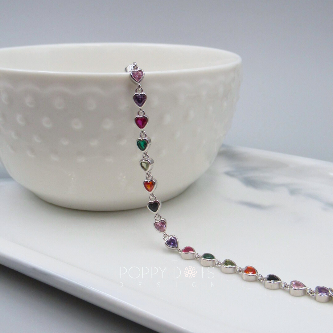 Sterling Silver Multicolour Zirconia Heart Bracelet