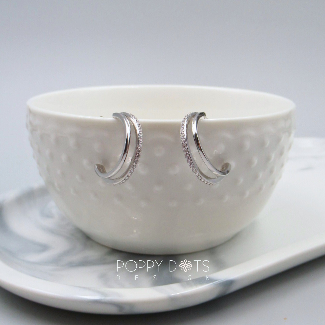 Sterling Silver Double Zirconia Hoop Earrings