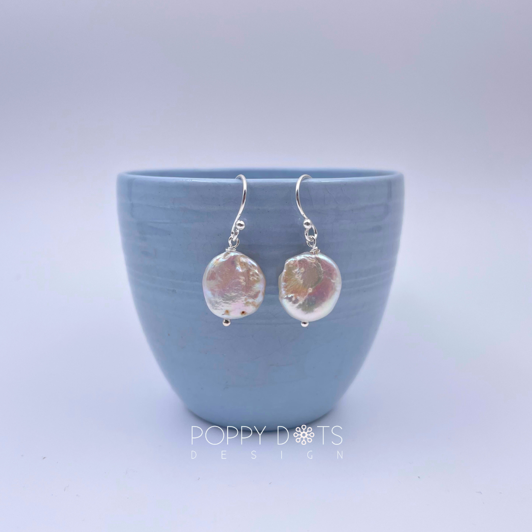 Sterling Silver & Freshwater Coin Pearl Hook Earrings