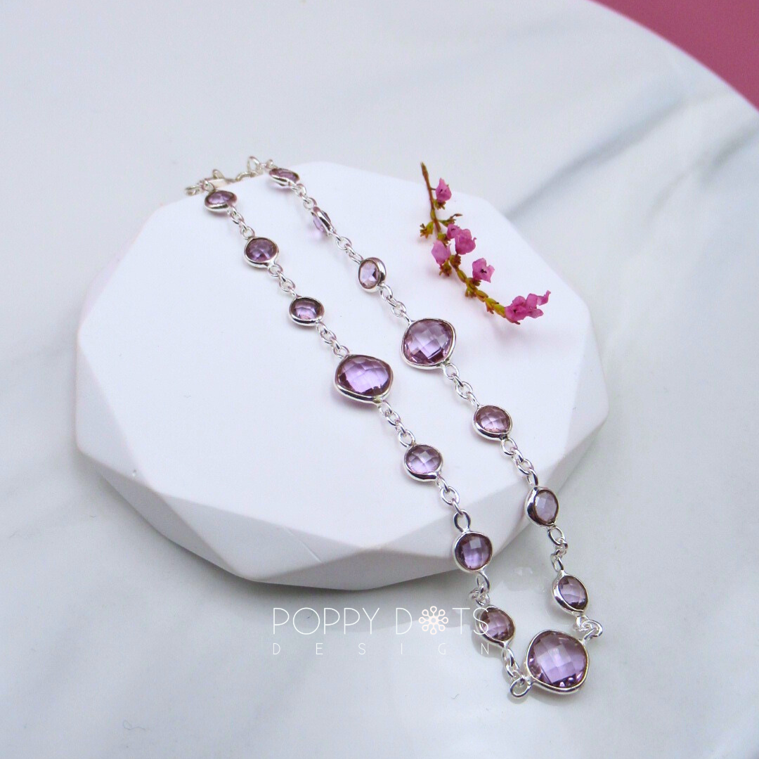 Sterling Silver Purple Amethyst Cushion Cut Dainty Bracelet