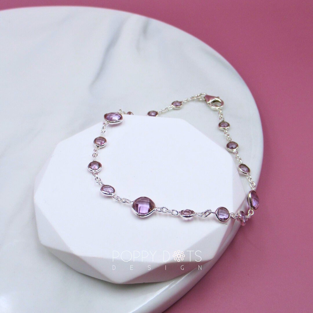 Sterling Silver Purple Amethyst Cushion Cut Dainty Bracelet