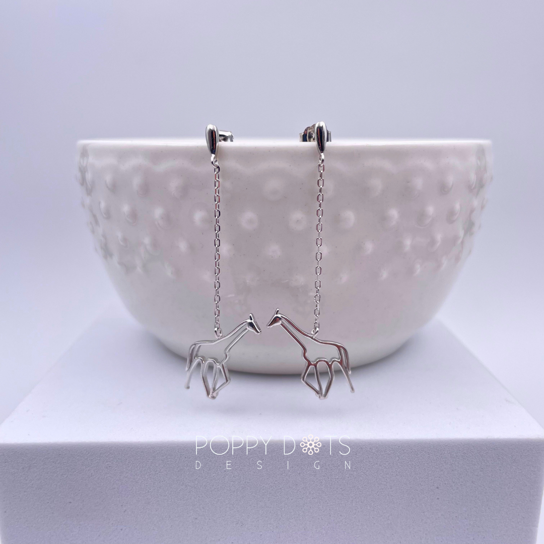 Sterling Silver dangling Giraffe Stud Earrings