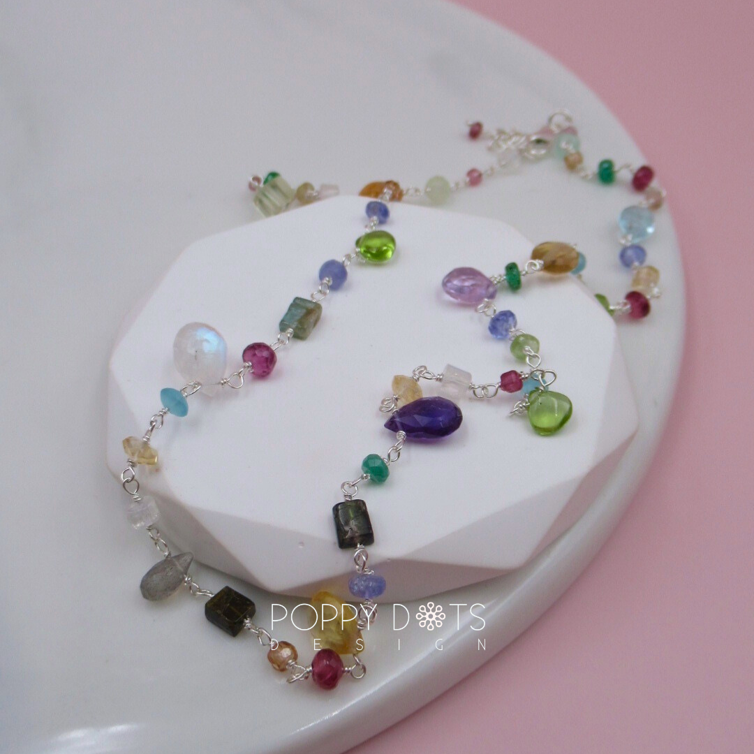 Sterling Silver Multicolour Happy Gemstone Necklace