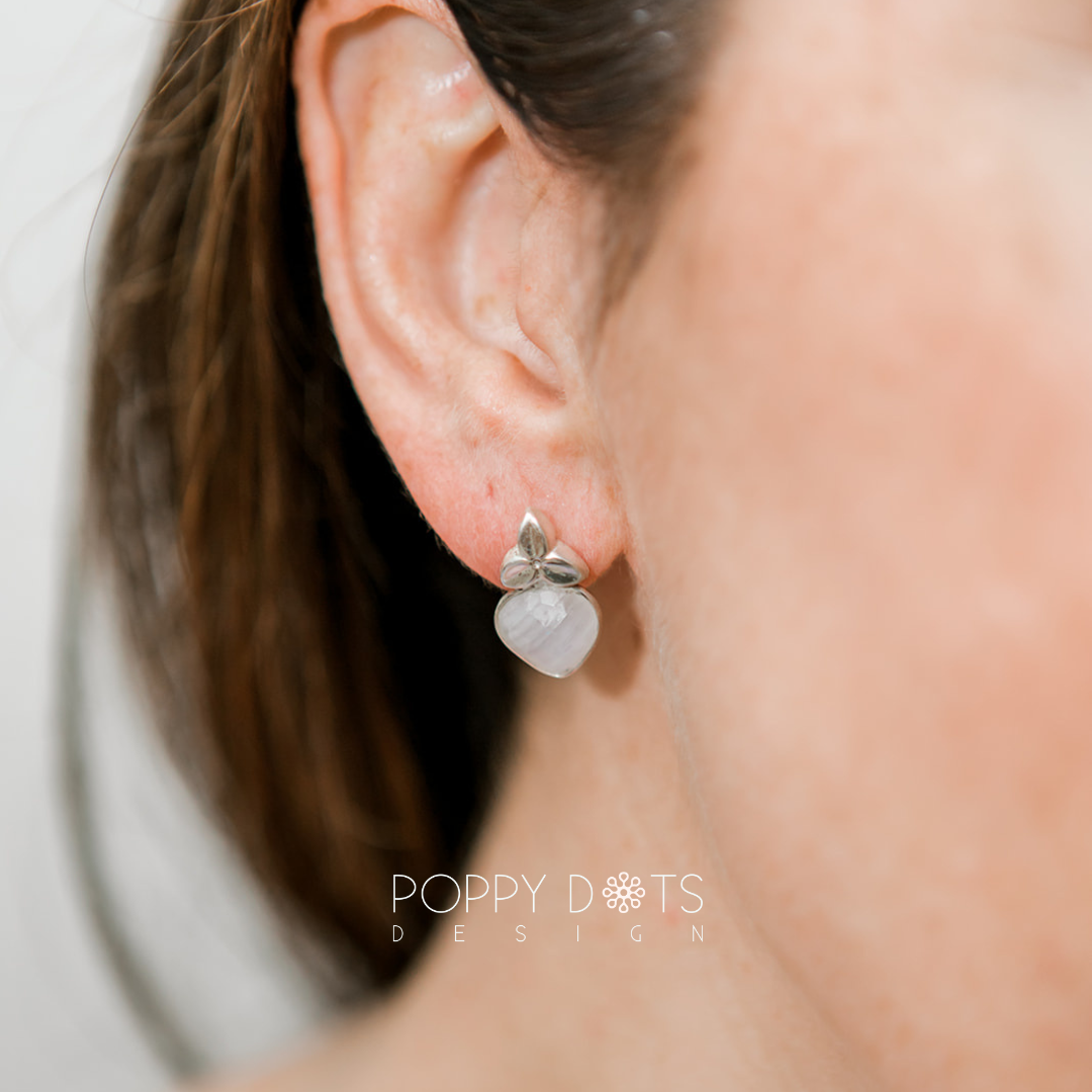 Sterling Silver Faceted Moonstone Studs