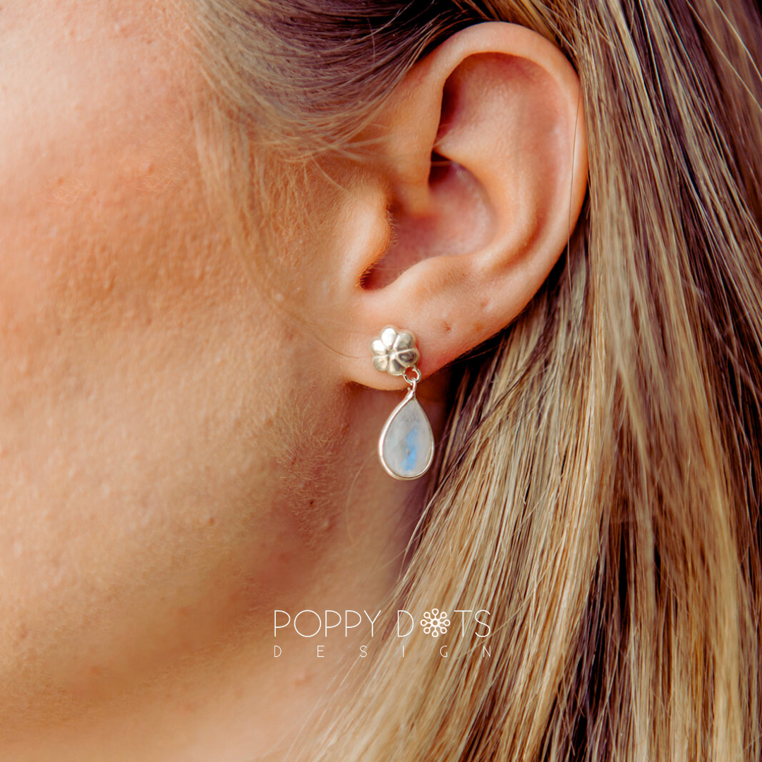 Sterling Silver Teardrop Moonstone Studs