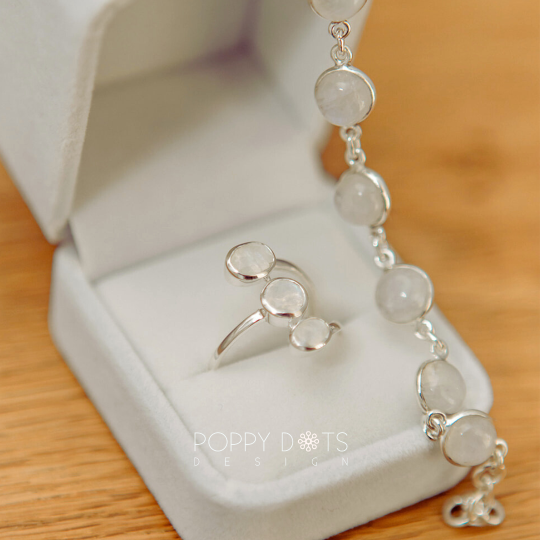 Sterling Silver Triple Moonstone Ring