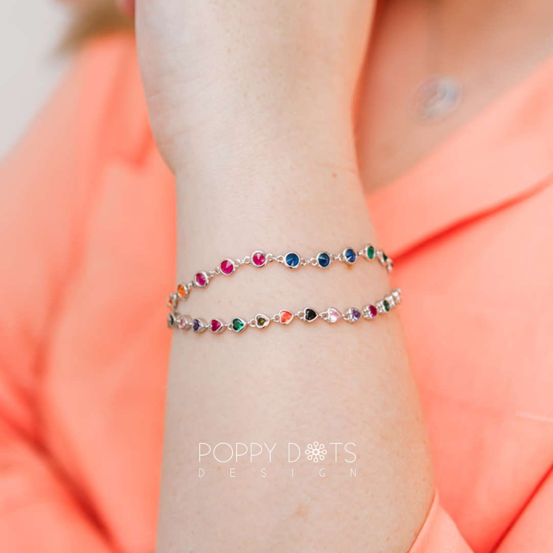 Sterling Silver Multicolour Zirconia Heart Bracelet