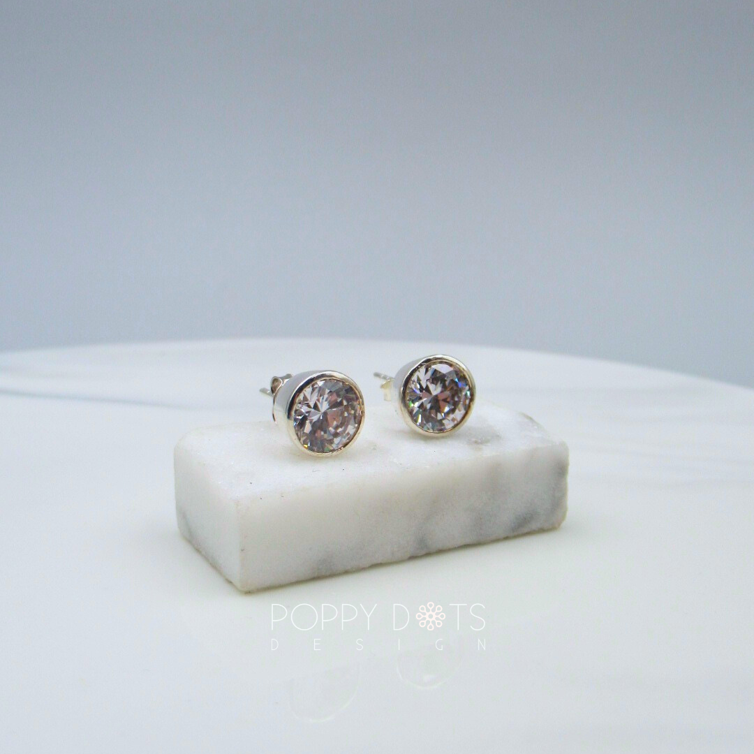 Sterling Silver Tube Set Zirconia Studs