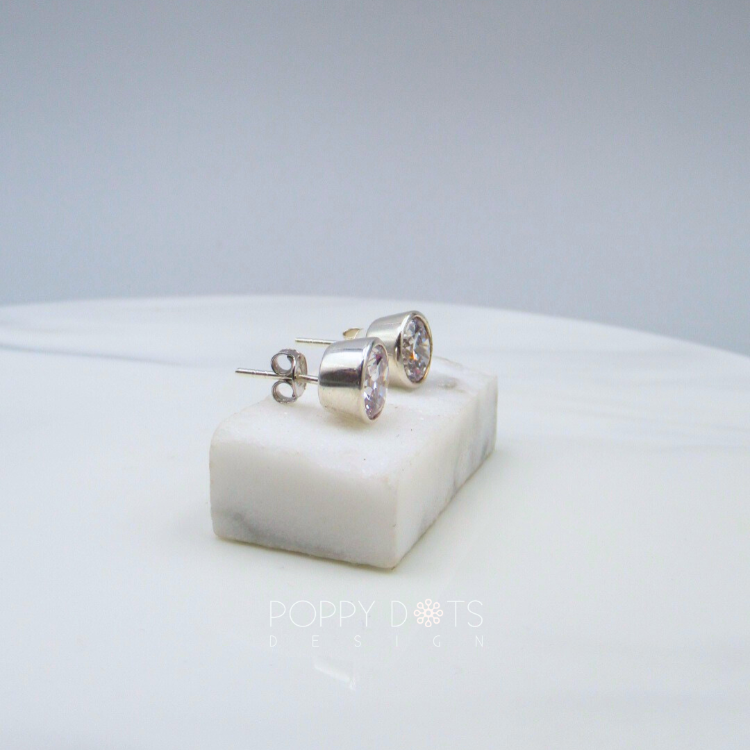 Sterling Silver Tube Set Zirconia Studs