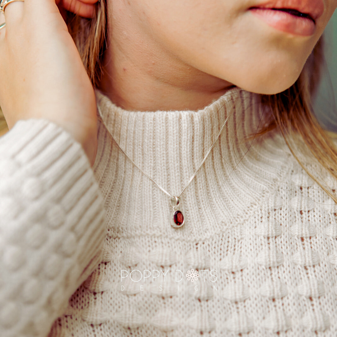 Sterling Silver Garnet Oval Pendant