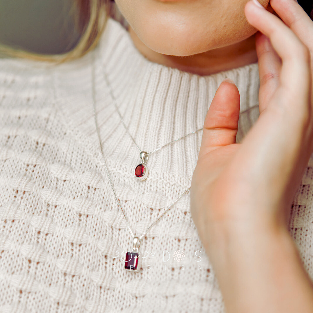 Sterling Silver Rectangular Garnet Pendant