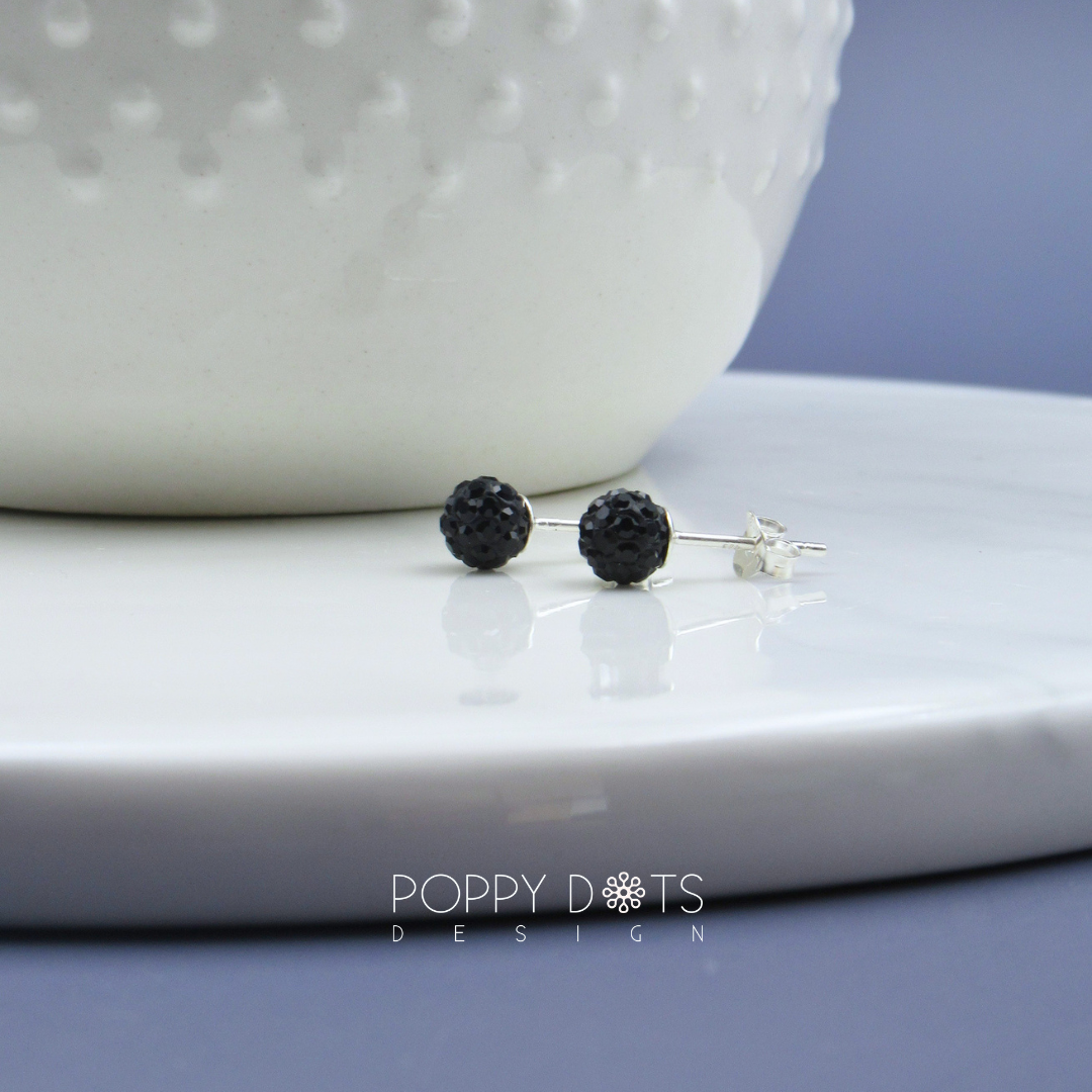 Sterling Silver Sparkly Black Zirconia Ball Studs
