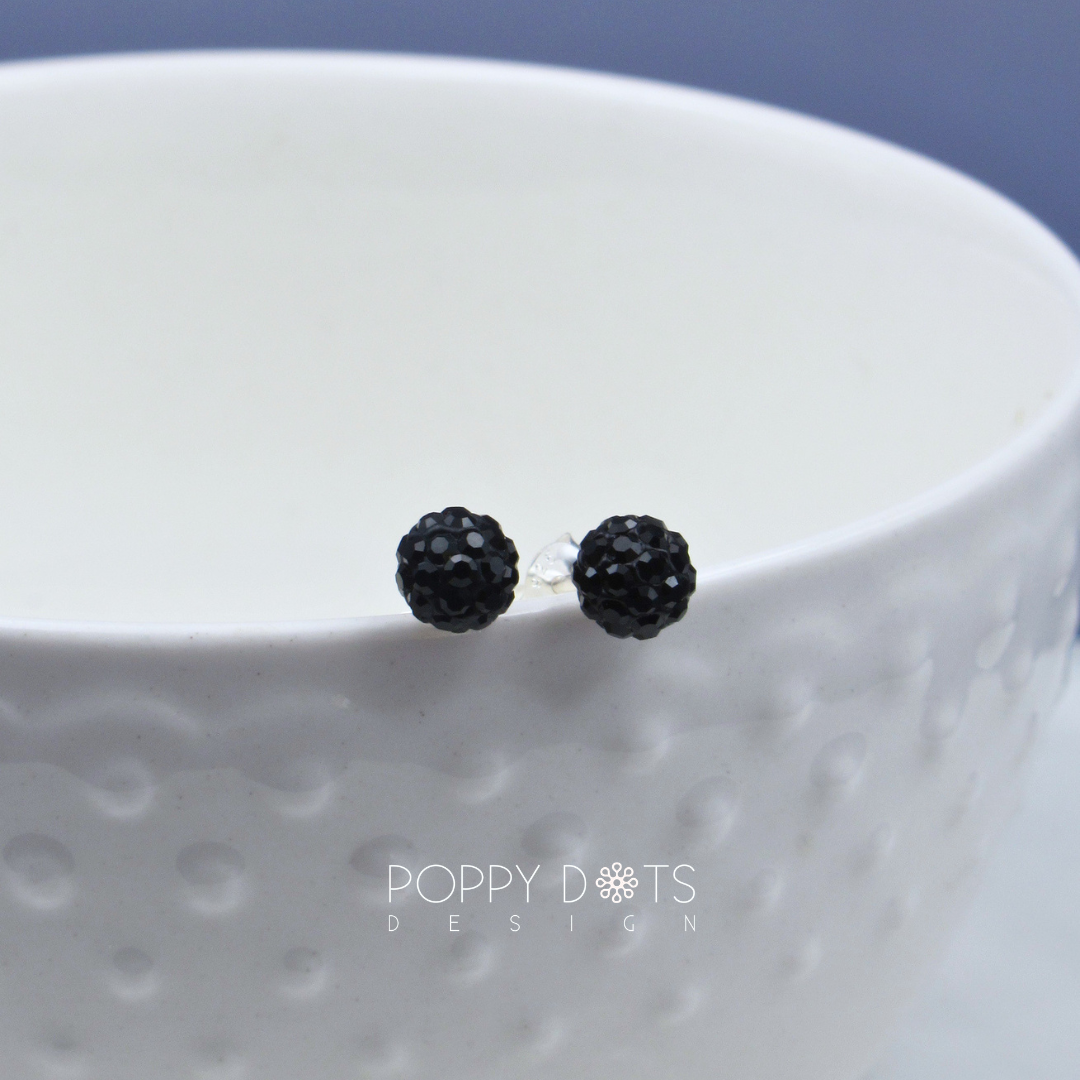 Sterling Silver Sparkly Black Zirconia Ball Studs