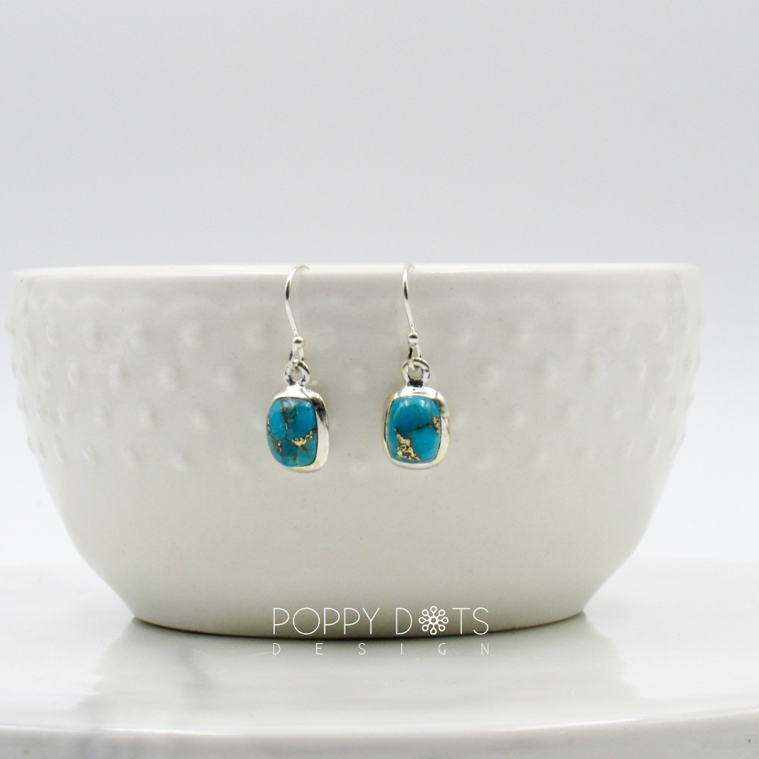 Sterling Silver Deluxe Rectangular Copper Turquoise Earrings