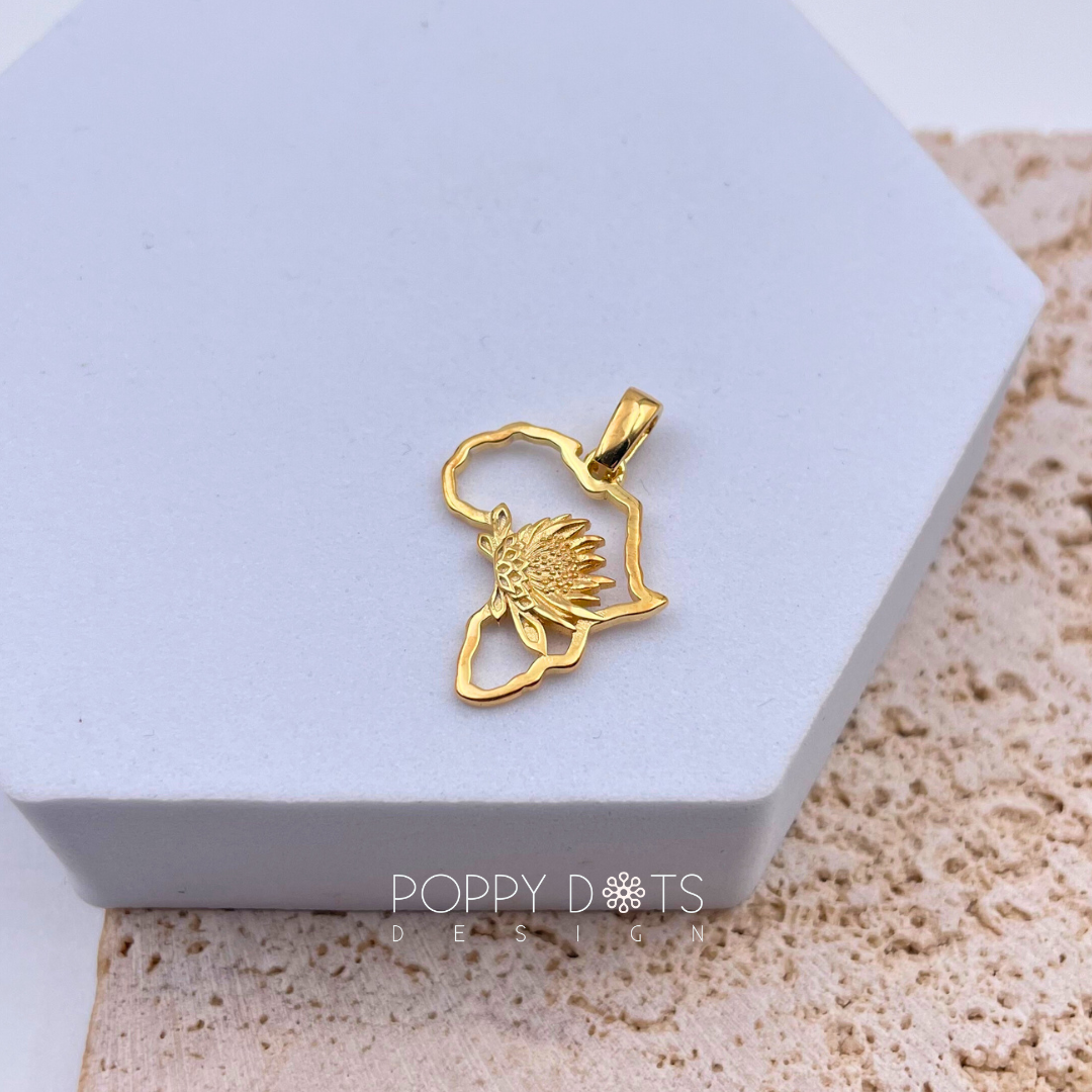 Sterling Silver Gold Plated Africa Protea Pendant