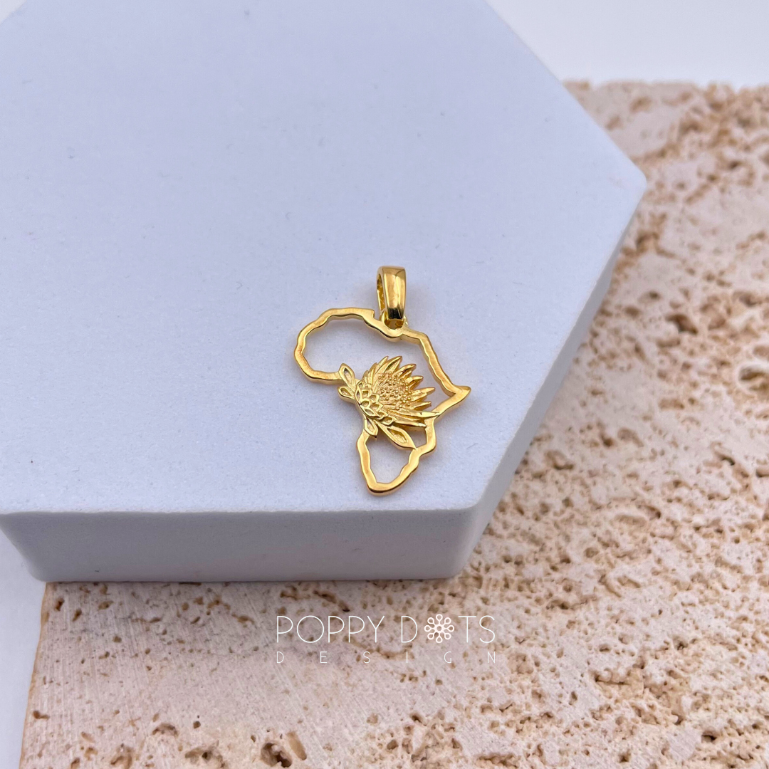 Sterling Silver Gold Plated Africa Protea Pendant