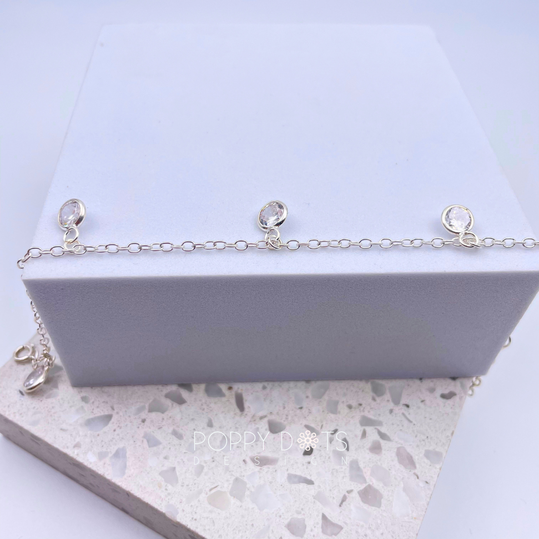 Sterling Silver Dangling Round Zirconia Bracelet