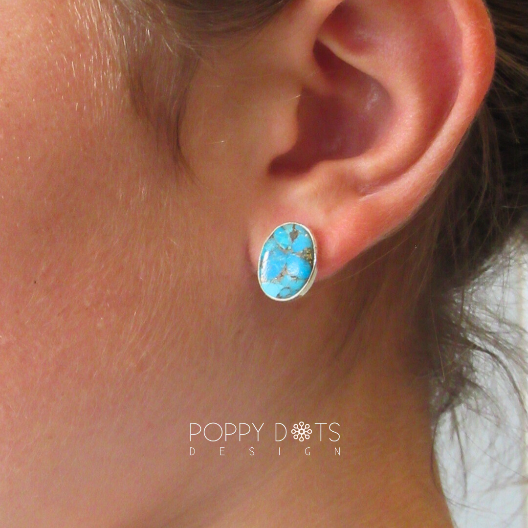Sterling Silver Oval Copper Turquoise Studs