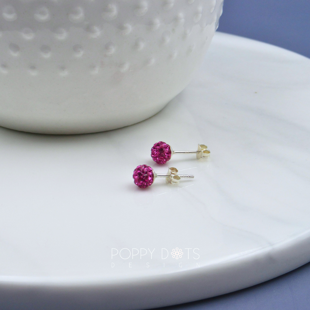 Sterling Silver Sparkly Pink Zirconia Ball Studs