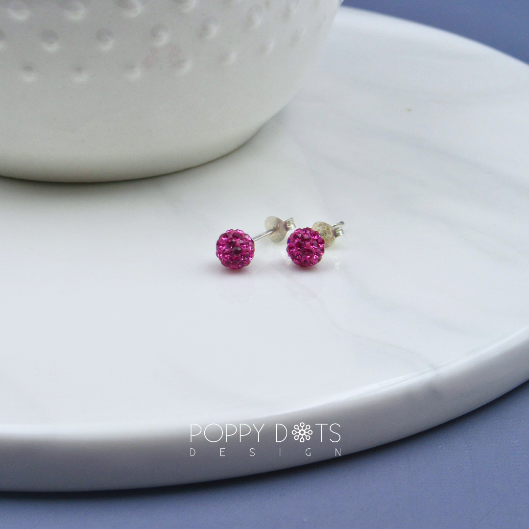 Sterling Silver Sparkly Pink Zirconia Ball Studs
