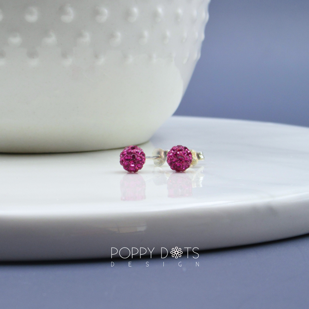 Sterling Silver Sparkly Pink Zirconia Ball Studs
