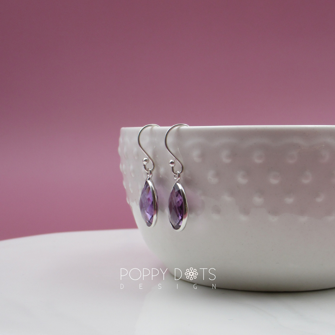 Sterling Silver Purple Amethyst Drop Earrings