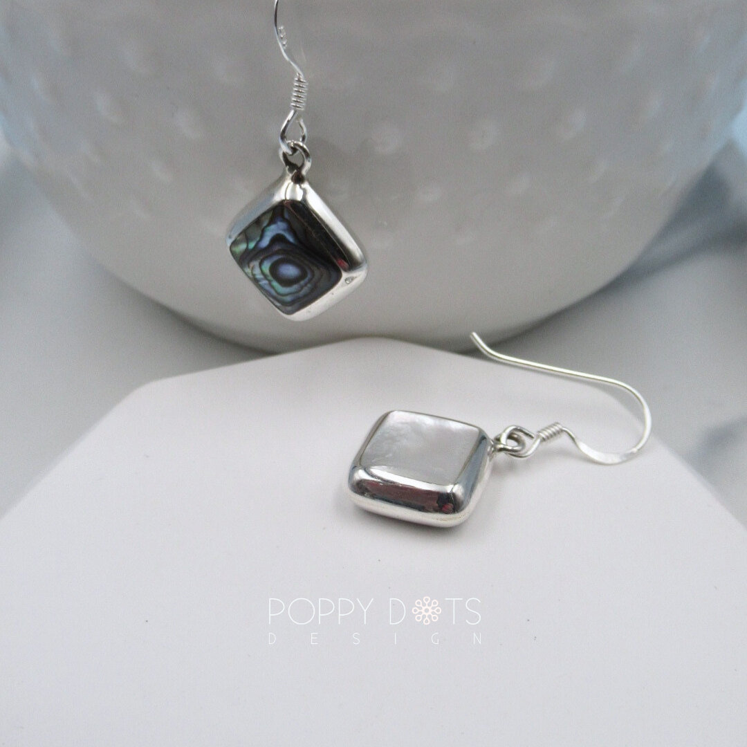 Sterling Silver Double-Sided Square Shell Earrings
