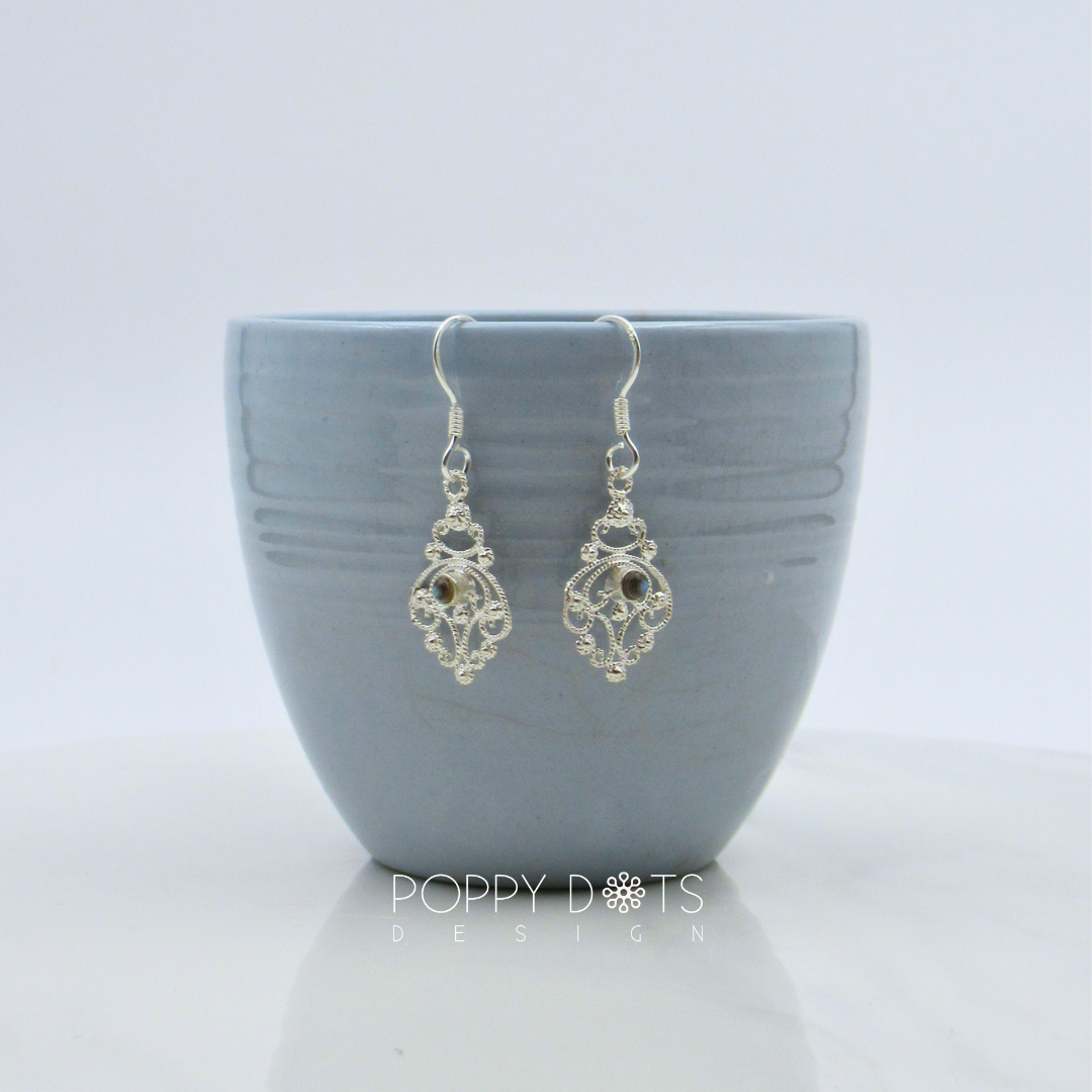 Sterling Silver Light Filigree Shell Earrings