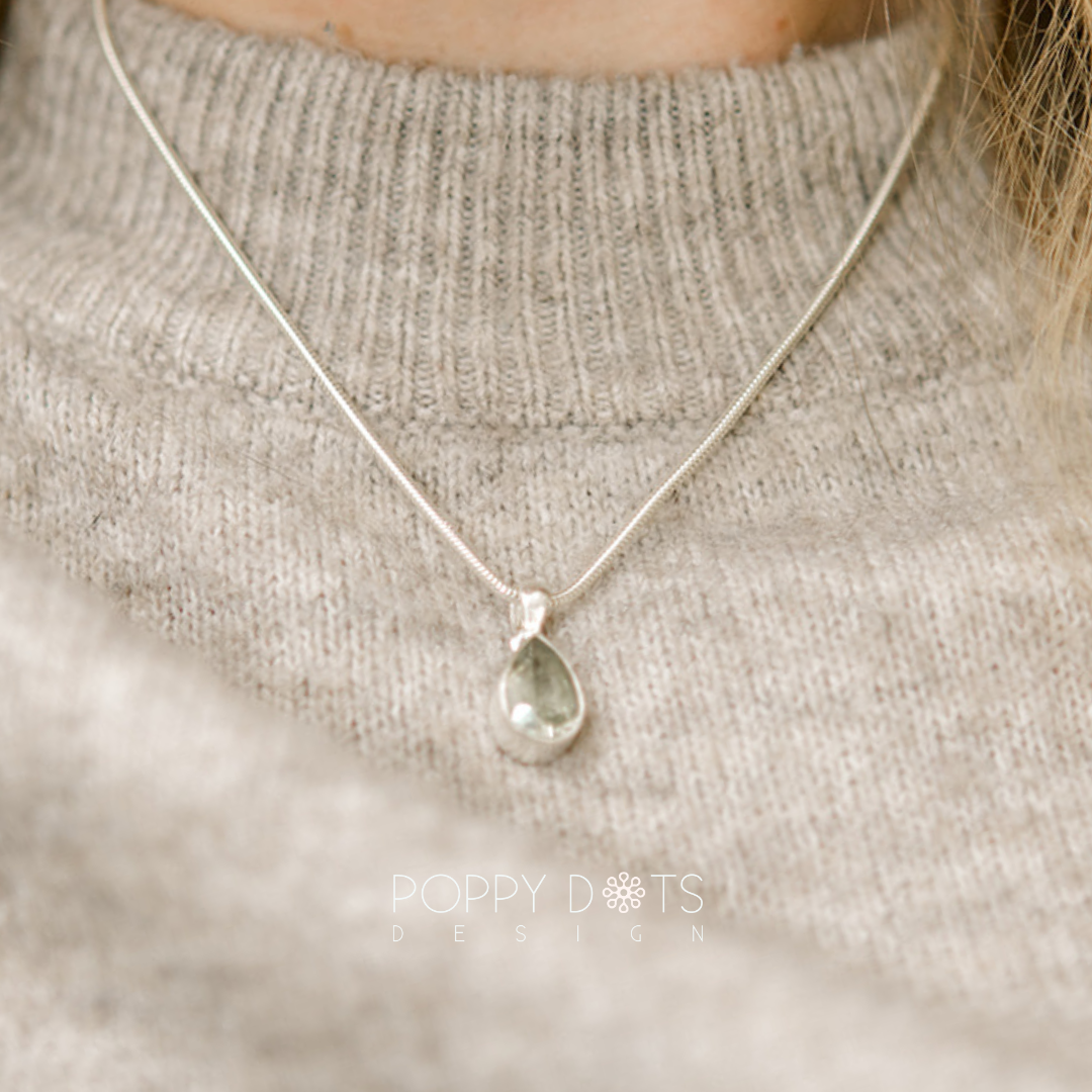 Sterling Silver Green Amethyst Teardrop Pendant (8mm x 10mm)