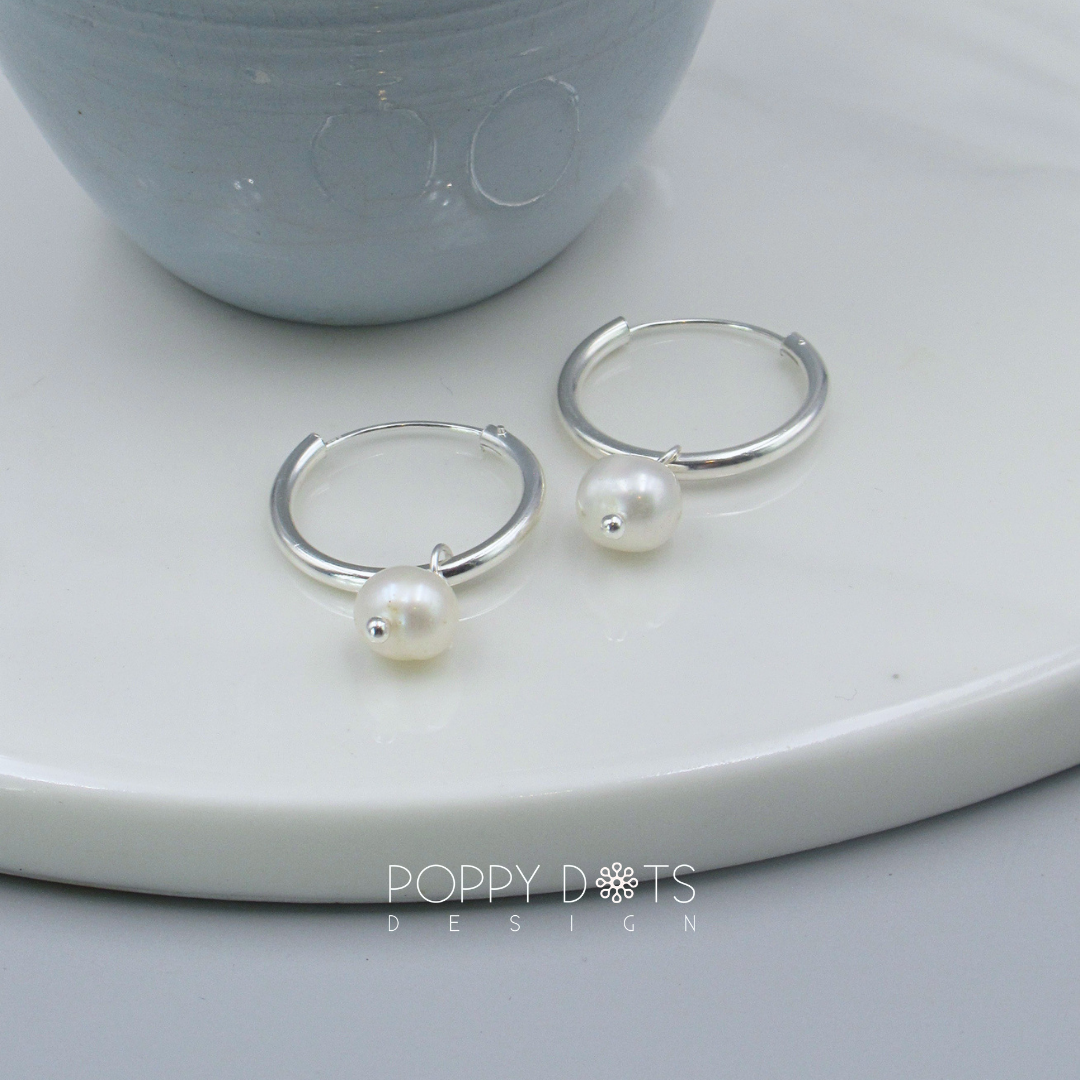 Sterling Silver Freshwater Pearl Hoop (20mm) Earrings