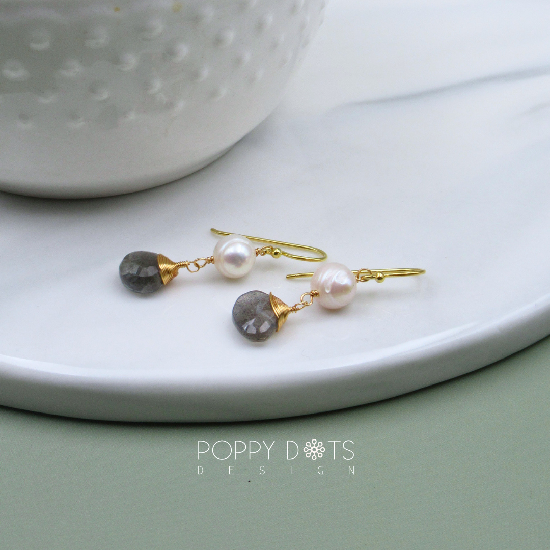 The Countess: Labradorite & Pearl Gold-Plated Sterling Silver Earrings
