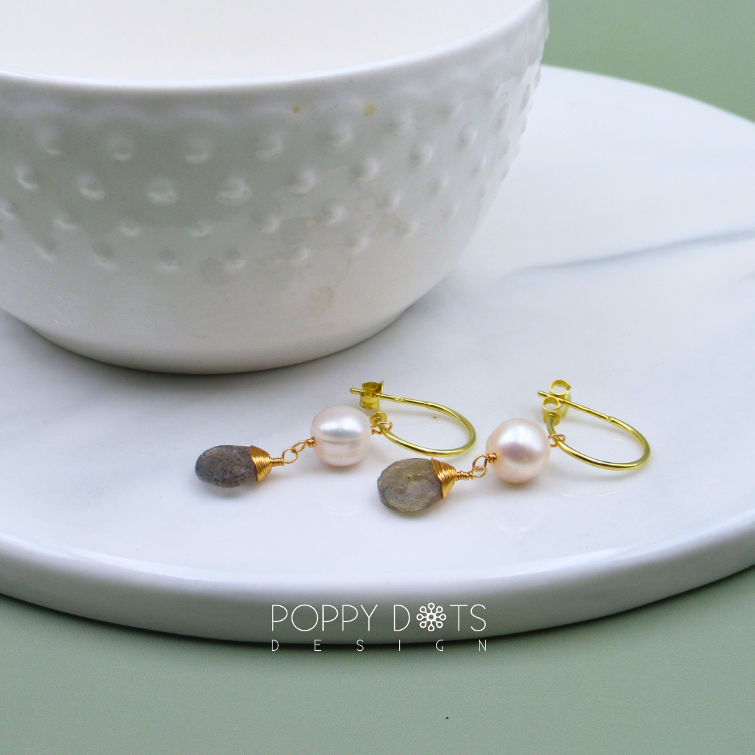 The Dame: Labradorite & Pearl Gold-Plated Sterling Silver Hoop Earrings