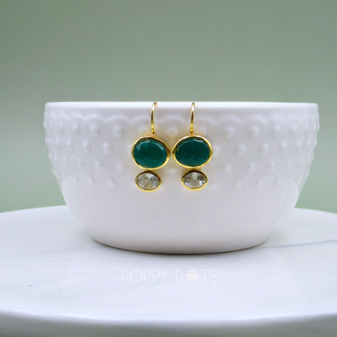 The Duchess: Green Onyx & Crystal Gold-Plated Sterling Silver Earrings
