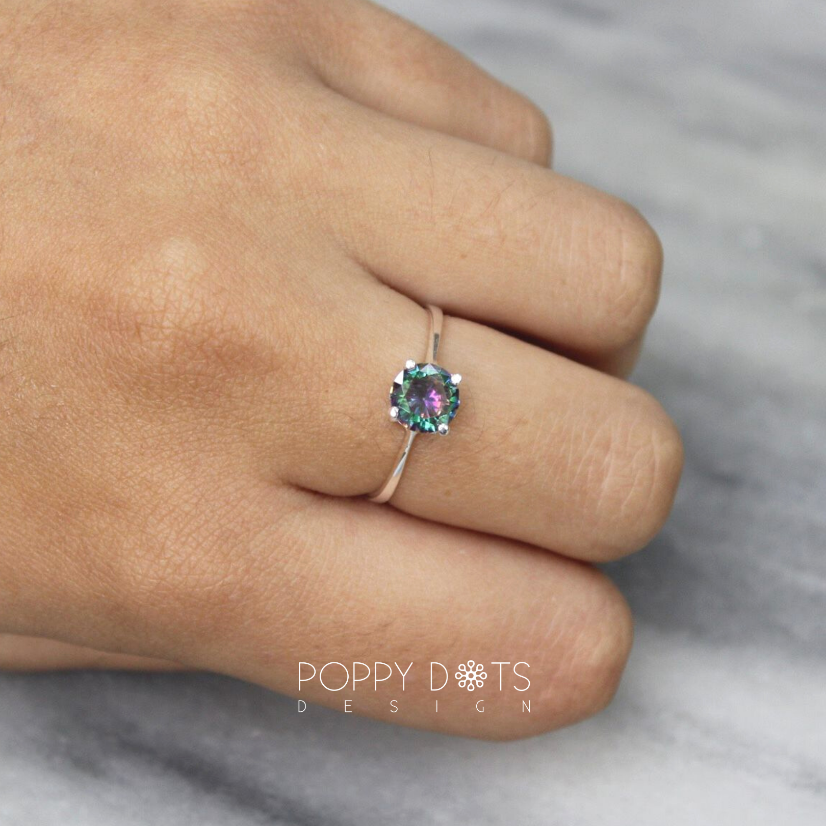 Sterling Silver & Round Mystic Topaz Ring (7 mm)