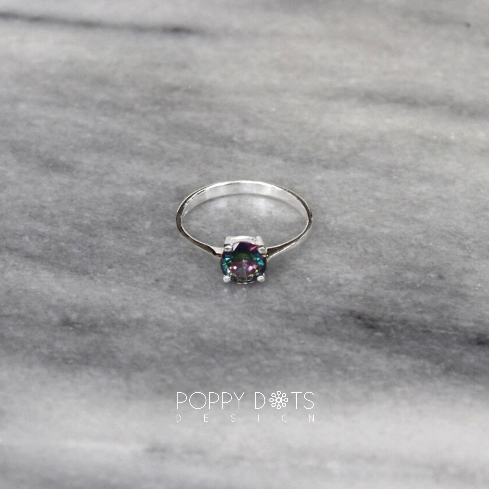 Sterling Silver & Round Mystic Topaz Ring (7 mm)