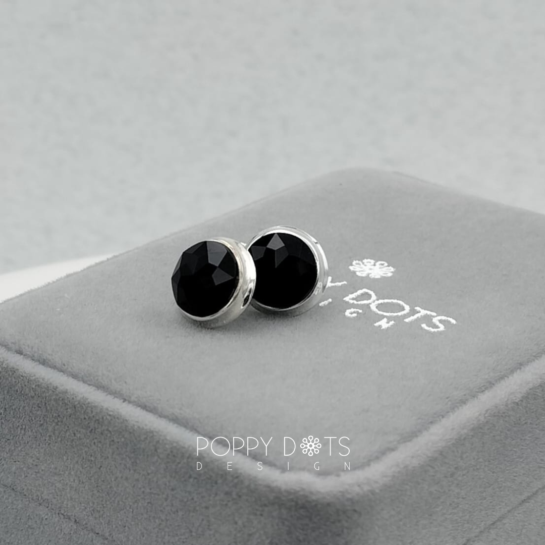 Sterling Silver Black Onyx Round Studs (10 mm)