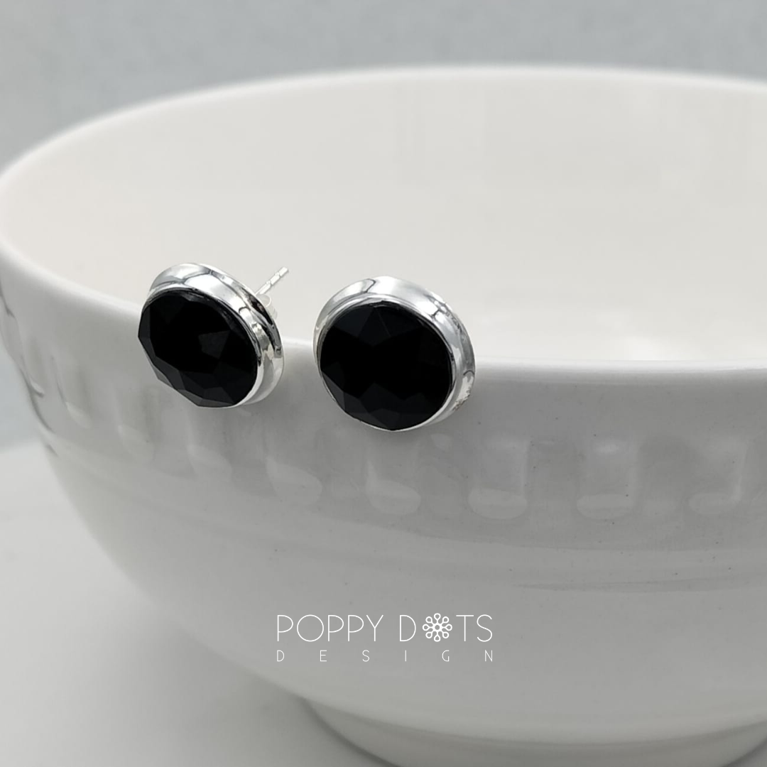 Sterling Silver Black Onyx Round Studs (10 mm)