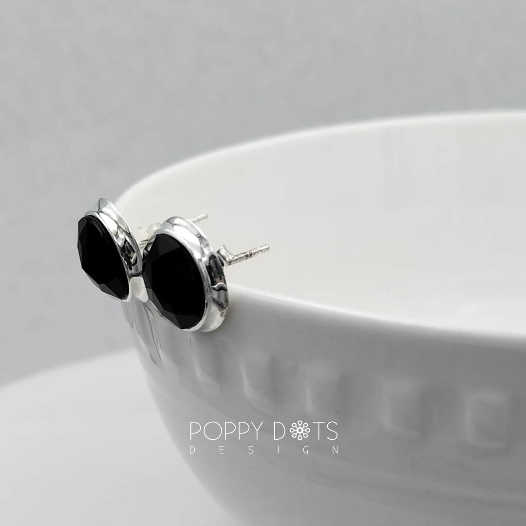 Sterling Silver Black Onyx Round Studs (10 mm)