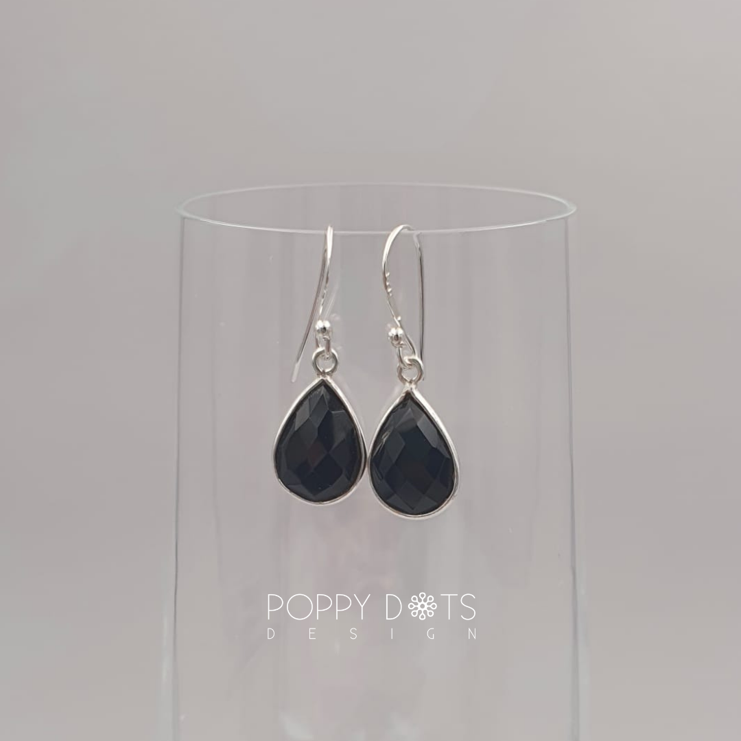 Sterling Silver Black Onyx Drop Earrings